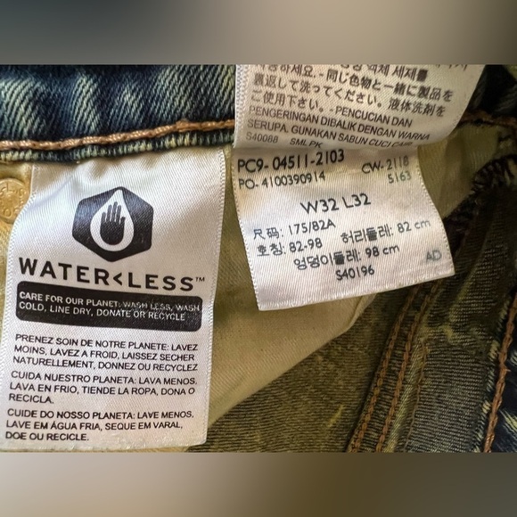 Levi’s Waterless Deconstructed Repurposed Denim Mini Yellow Acid Wash Sz M - Picture 6 of 10